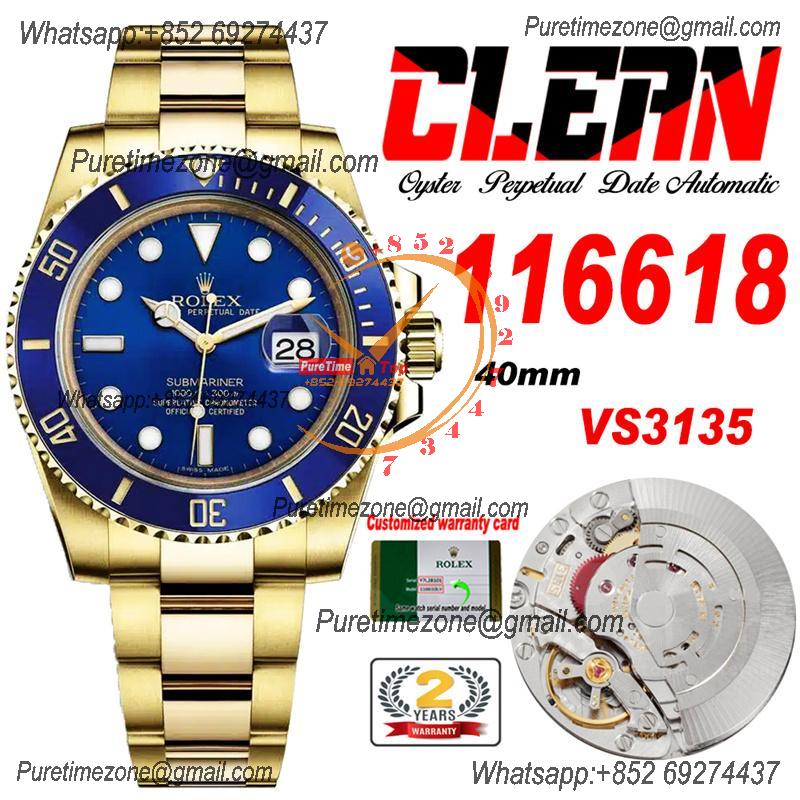 Submariner 116618 VR31355 Automatic Mens Watch Best Edition Clean YG Ceramic Bezel Blue Dial 904L SS Bracelet