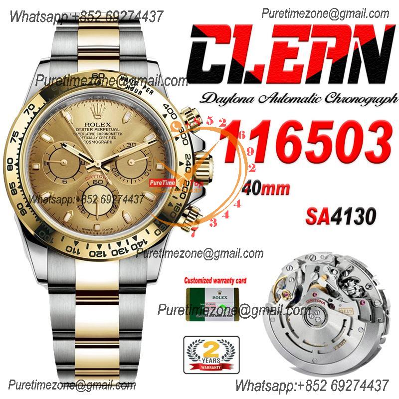 Daytona 116503 SA4130 Automatic Chronograph Mens Watch Best Edition CLEAN V3 YG Champagne Dial 904L SS Bracelet CHS