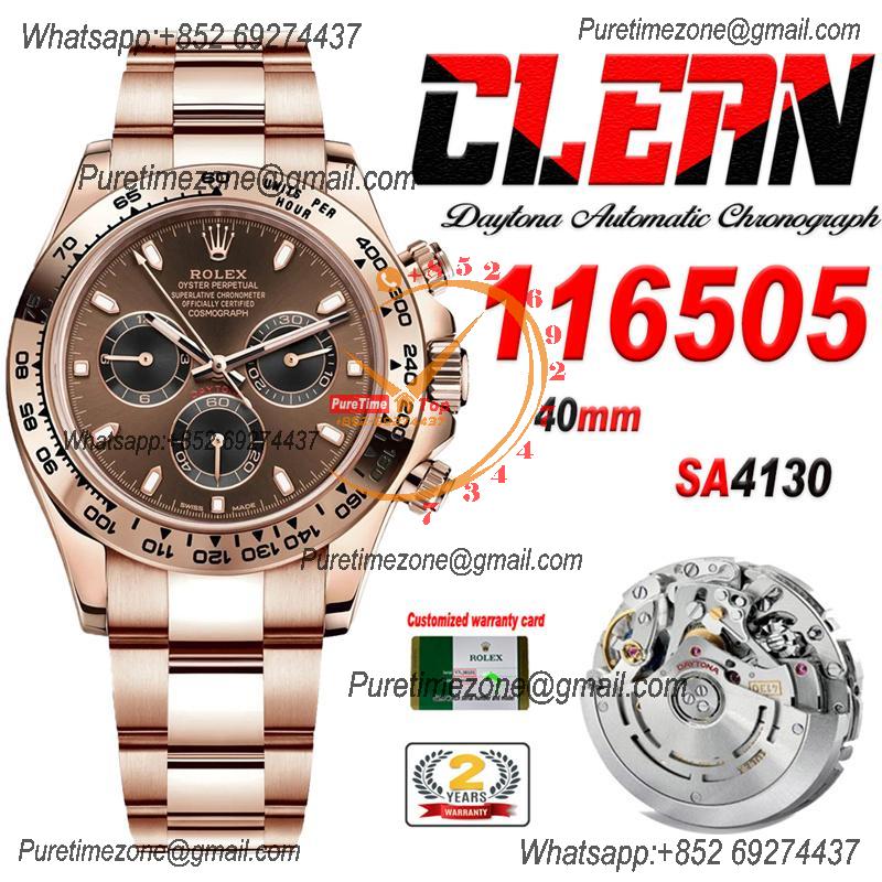 Daytona 116505 SA4130 Automatic Chronograph Mens Watch Best Edition CLEAN V3 RG Brown Dial 904L Steel Bracelet CHS