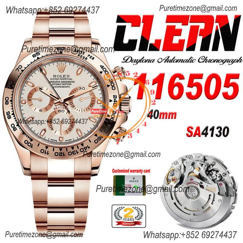 Daytona 116505 SA4130 Automatic Chronograph Mens Watch Best Edition CLEAN  V3 RG White Dial 904L SS Bracelet CHS