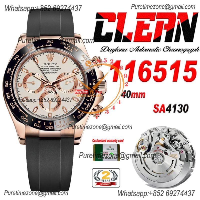 Daytona 116515 SA4130 Automatic Chronograph Mens Watch Best Edition CLEAN  V3 RG White Stick Dial Black Oysterflex Rubbe