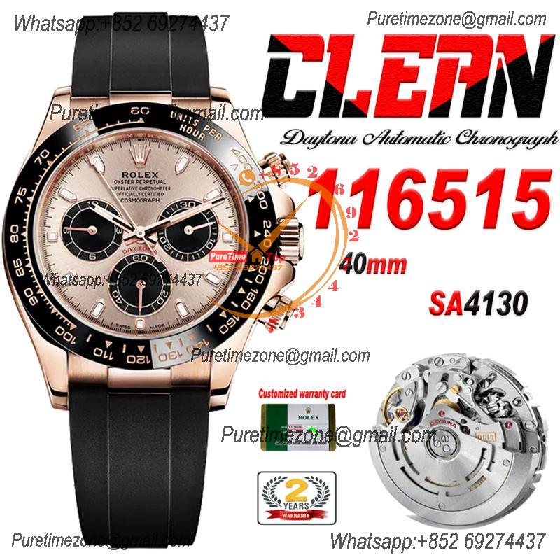 Daytona 116515 SA4130 Automatic Chronograph Mens Watch Best Edition CLEAN V3 RG Rose Gold Dial Black Oysterflex Rubber C