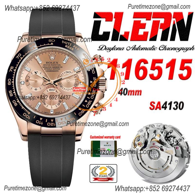 Daytona 116515 SA4130 Automatic Chronograph Mens Watch Best Edition CLEAN  V3 RG Gold Diamond Dial Oysterflex Rubber CHS