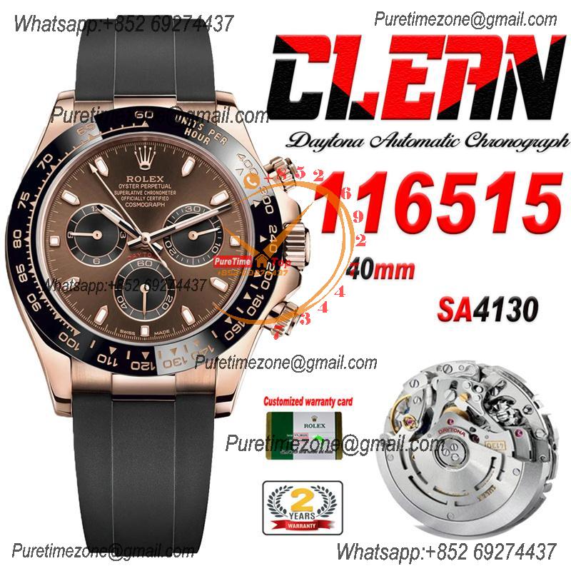 Daytona 116515 SA4130 Automatic Chronograph Mens Watch Best Edition CLEAN V3 RG Brown Black Dial Oysterflex Rubber CHS