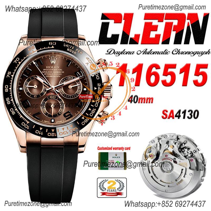 Daytona 116515 SA4130 Automatic Chronograph Mens Watch Best Edition CLEAN V3 RG Brown Dial Black Oysterflex Rubber CHS