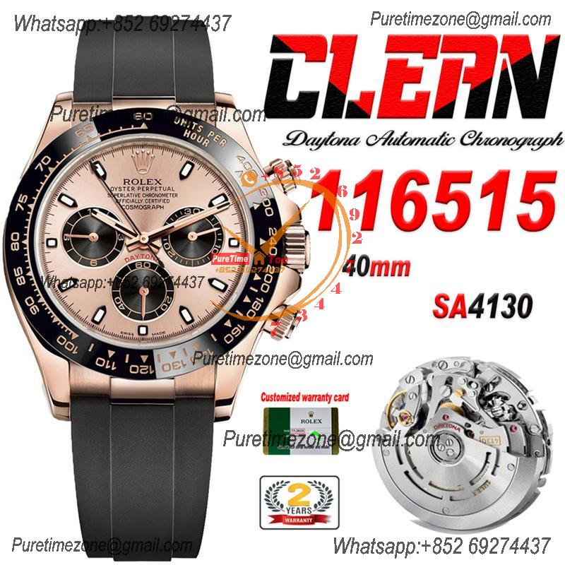 Daytona 116515 SA4130 Automatic Chronograph Mens Watch Best Edition CLEAN V3 RG Rose Gold Dial Black Oysterflex Rubber C