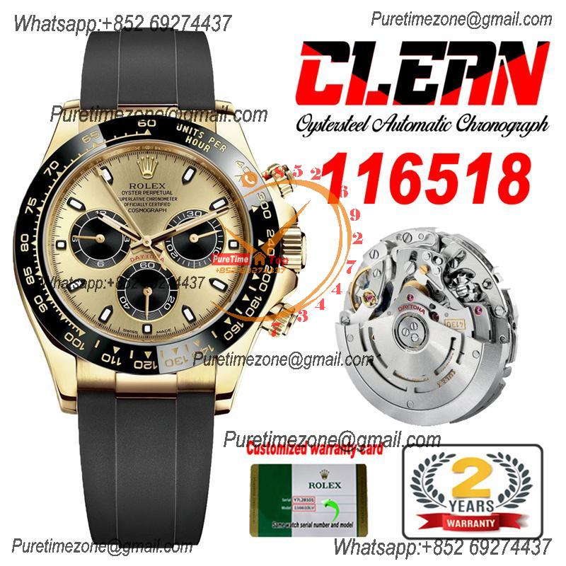 Daytona 116518 SA4130 Automatic Chronograph Mens Watch Best Edition CLEAN V3 YG Champagne Dial Black Oysterflex Rubber C