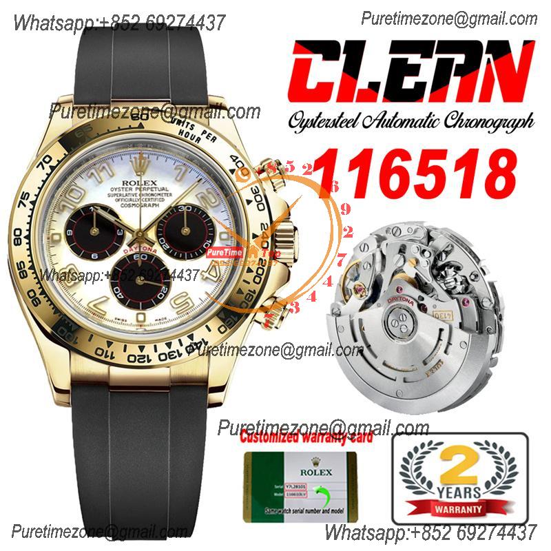 Daytona 116518 SA4130 Automatic Chronograph Mens Watch Best Edition CLEAN V3 YG White Dial Black Oysterflex Rubber CHS