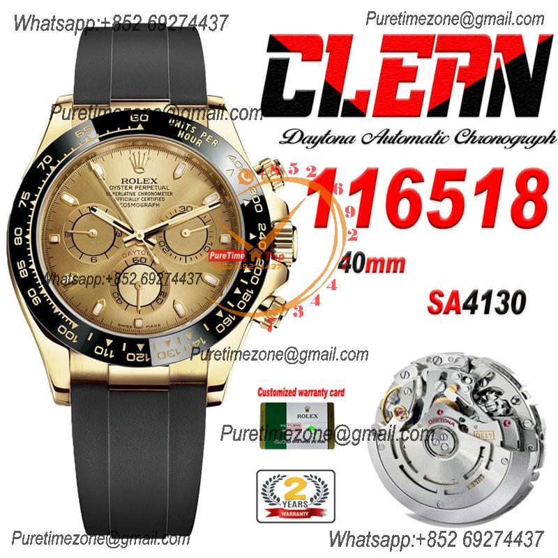 Daytona 116518 SA4130 Automatic Chronograph Mens Watch Best Edition CLEAN V3 YG Champagne Dial Black Oysterflex Rubber