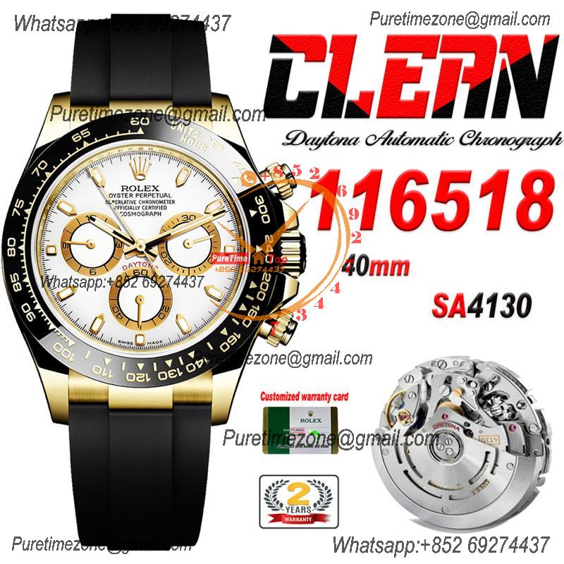 Daytona 116518 SA4130 Automatic Chronograph Mens Watch Best Edition CLEAN  V3 YG White Dial Black Oysterflex Rubber