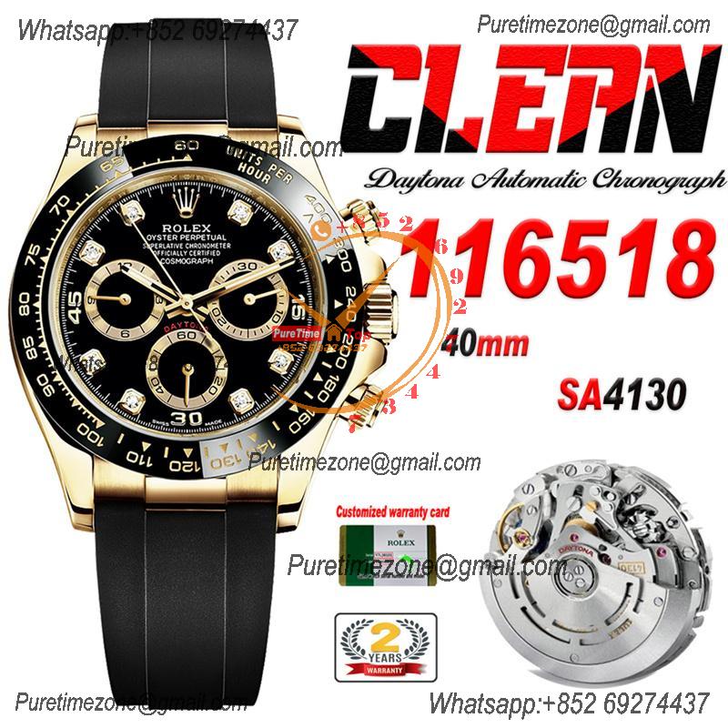 Daytona 116518 SA4130 Automatic Chronograph Mens Watch Best Edition CLEAN  V3 YG Black Diamonds Dial Oysterflex Rubber