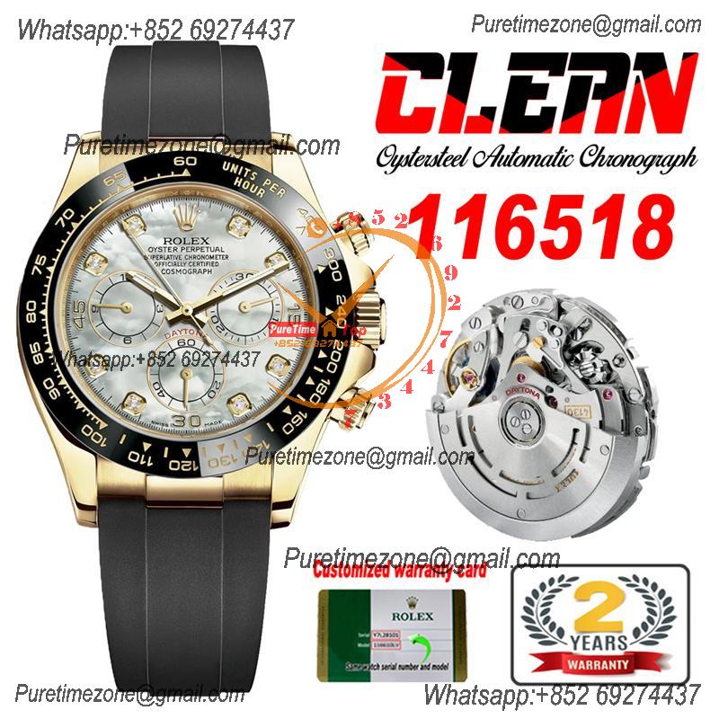 Daytona 116518 SA4130 Automatic Chronograph Mens Watch Best Edition CLEAN V3 YG MOP Diamonds Dial Oysterflex Rubber