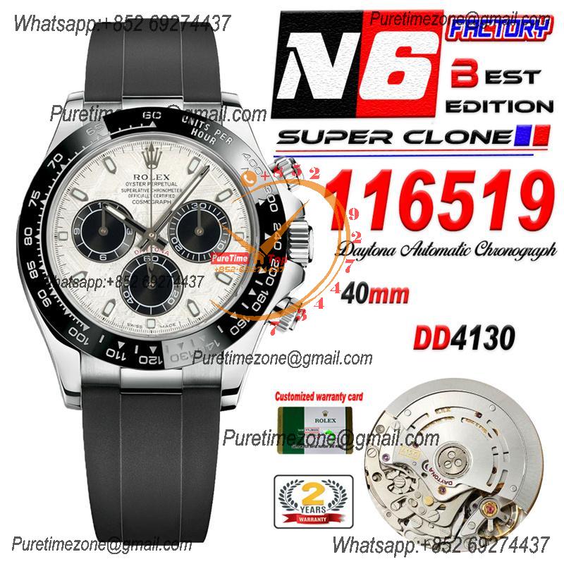 Daytona 116519 DD4130 Automatic Chronograph Mens Watch Best Edition N6F Real Meteorite Dial Black Oysterflex Rubber