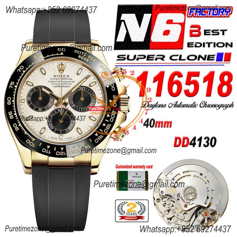 Daytona 116518 DD4130 Automatic Chronograph Mens Watch Best Edition N6F YG Real Meteorite Dial Black Oysterflex Rubber