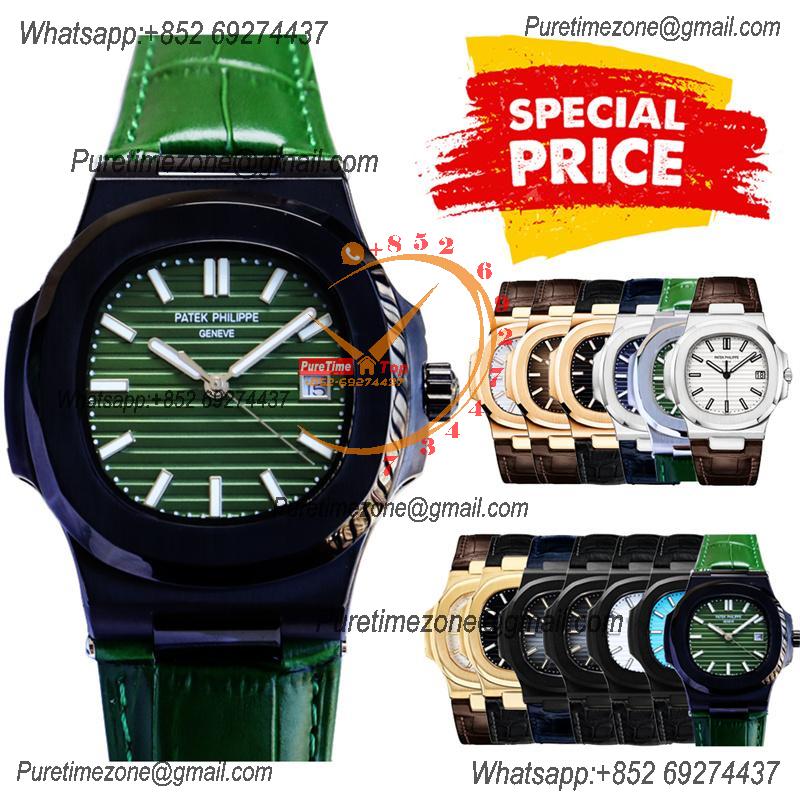 Special Prices Nautilus 5711 A21J Automatic Mens Watch 40 DLC Green Dial Leather Strap CHS