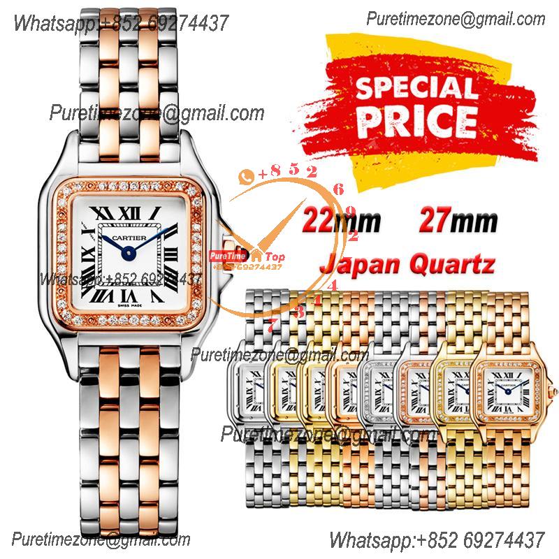 Special Prices 22mm 27mm Panthère Japan Quartz Womens Watch RG Diamonds Bezel White Dial Stainless Steel Bracelet