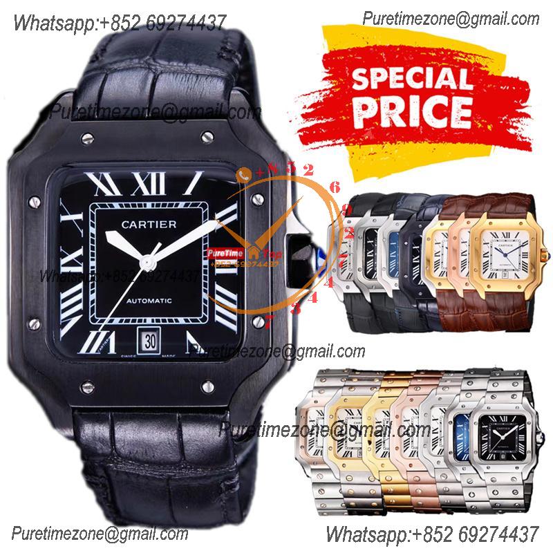 Special Prices Santos Lager Model 40mm A21j Automatic Mens Watch DLC All Black Dial Leather Strap CHS