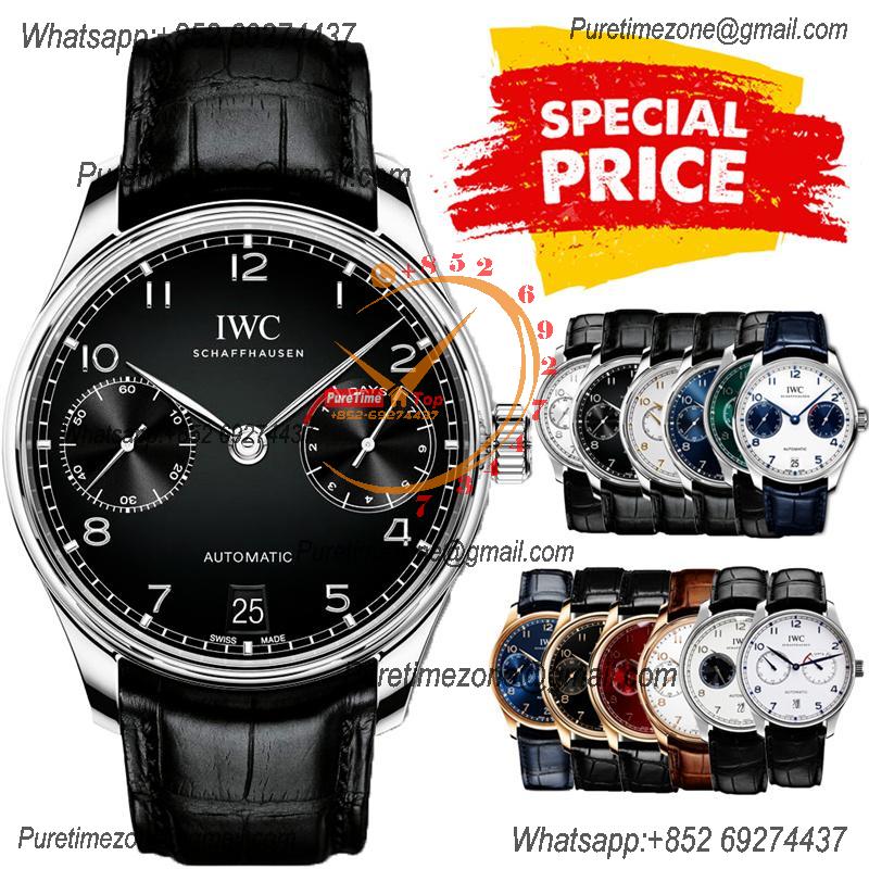 Special Prices Portugieser A21j Automatic Power Reserve Mens Watch Steel Case Black Dial Leather Strap CHS