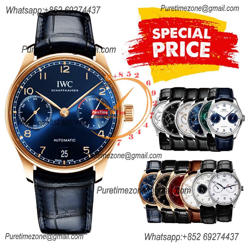 Special Prices Portugieser A21j Automatic Power Reserve Mens Watch RG Blue Dial Leather Strap CHS