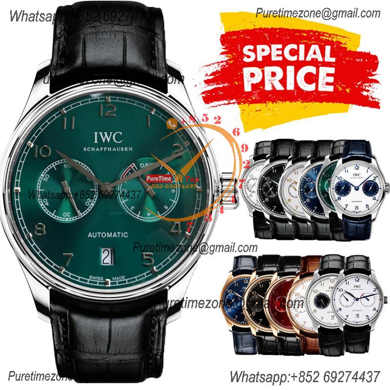 Special Prices Portugieser A21j Automatic Power Reserve Mens Watch SS Green Dial Leather Strap CHS