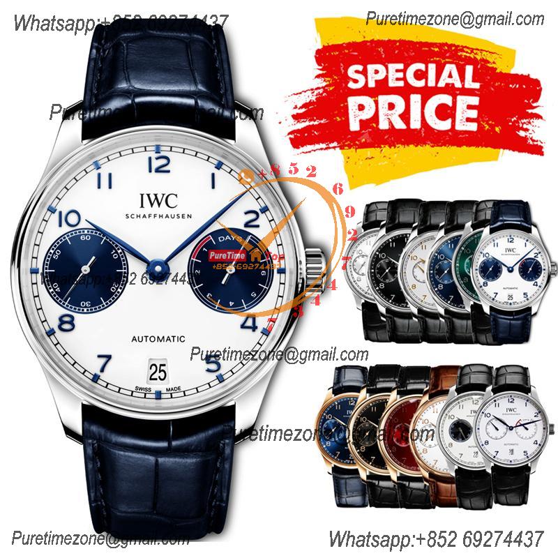 Special Prices Portugieser A21j Automatic Power Reserve Mens Watch SS White Blue Dial Leather Strap CHS