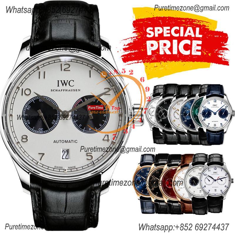 Special Prices Portugieser A21j Automatic Power Reserve Mens Watch SS White Black Dial Leather Strap CHS