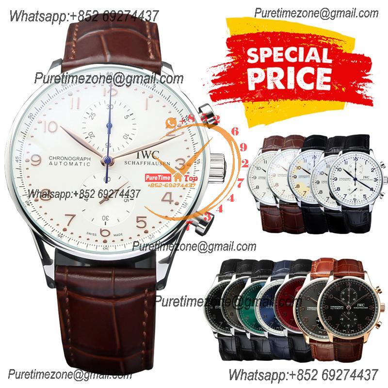 Special Prices Portugieser Japan Quartz Chronograph Mens Watch 40mm SS White Dial Leather Strap CHS