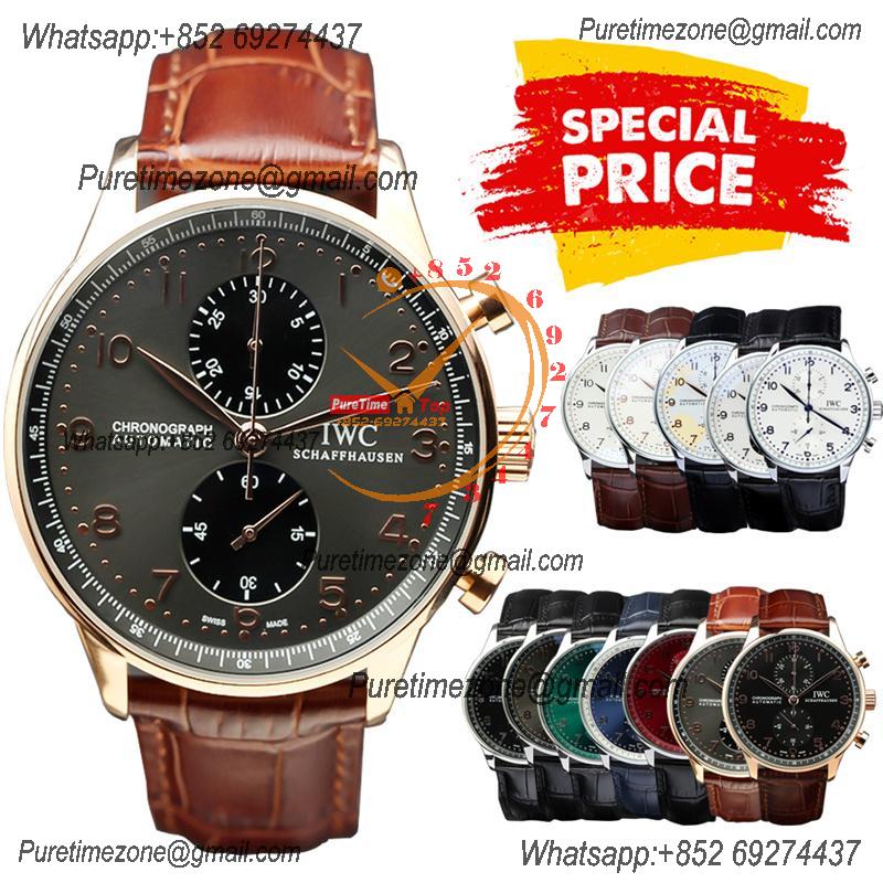 Special Prices Portugieser Japan Quartz Chronograph Mens Watch 40mm RG Gray Black Dial Leather Strap CHS