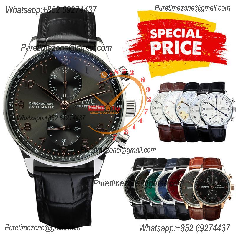 Special Prices Portugieser Japan Quartz Chronograph Mens Watch 40mm Steel Case Black Dial Leather Strap CHS