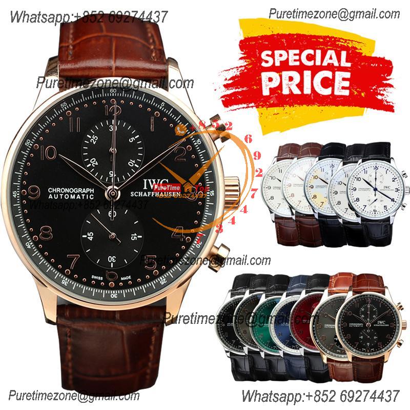 Special Prices Portugieser Japan Quartz Chronograph Mens Watch 40mm RG Black Dial Leather Strap CHS