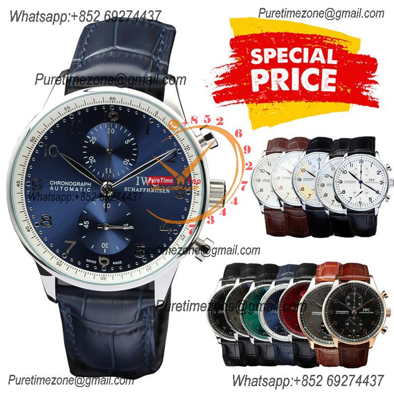 Special Prices Portugieser Japan Quartz Chronograph Mens Watch 40mm Steel Case Blue Dial Leather Strap CHS