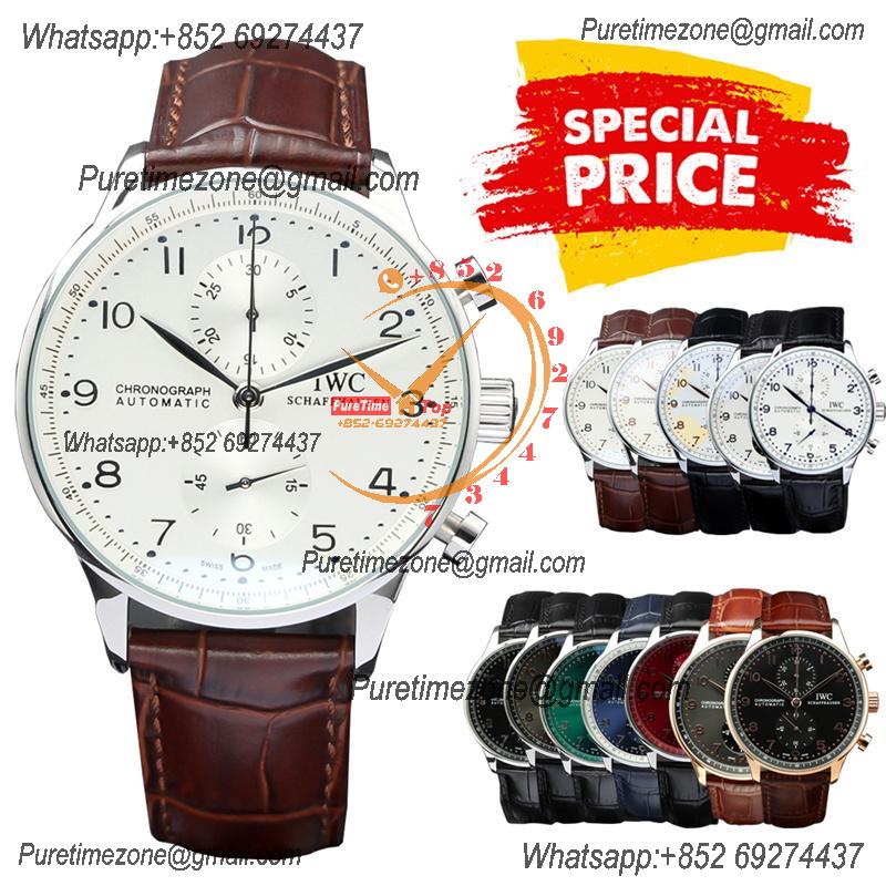 Special Prices Portugieser Japan Quartz Chronograph Mens Watch 40mm Steel Case White Dial Leather Strap CHS