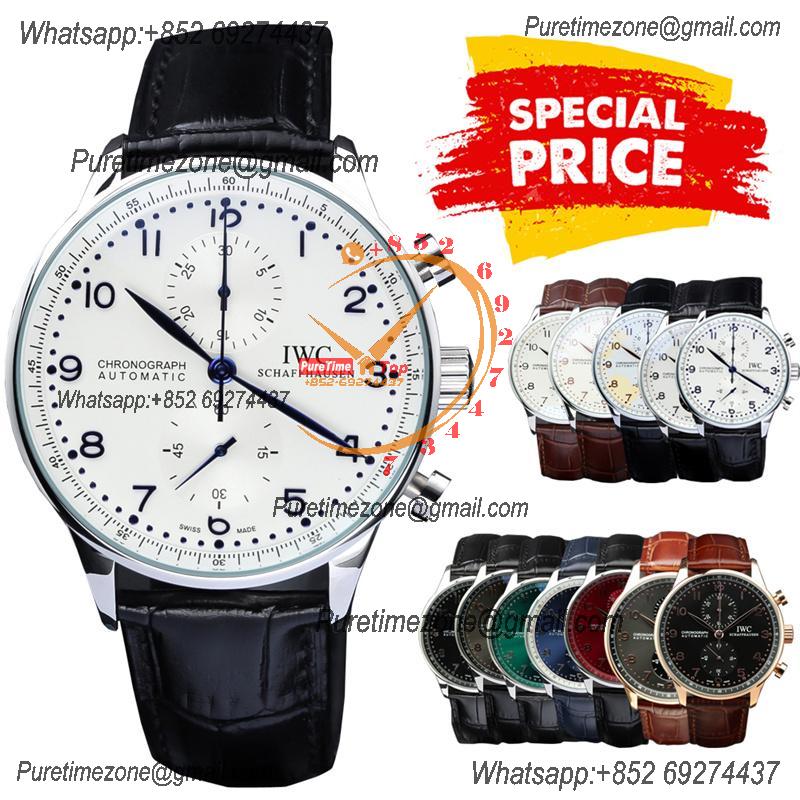 Special Prices Portugieser Japan Quartz Chronograph Mens Watch 40mm Steel Case White Dial Leather Strap CHS