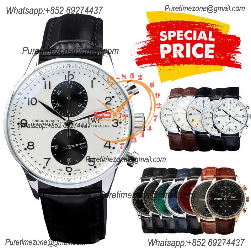 Special Prices Portugieser Japan Quartz Chronograph Mens Watch 40mm Steel Case White Black Dial Leather Strap CHS