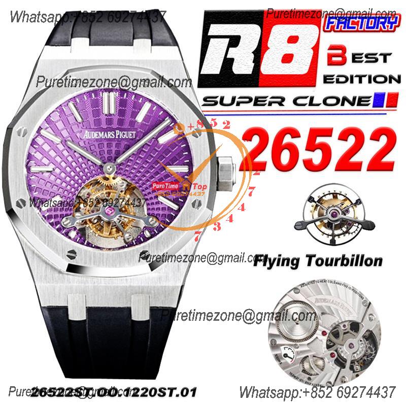 Royal Oak 26521 Extra Thin Automatic Tourbillon Mens Watch Best Edition R8F 42mm Purple Dial Rubber Strap CHS