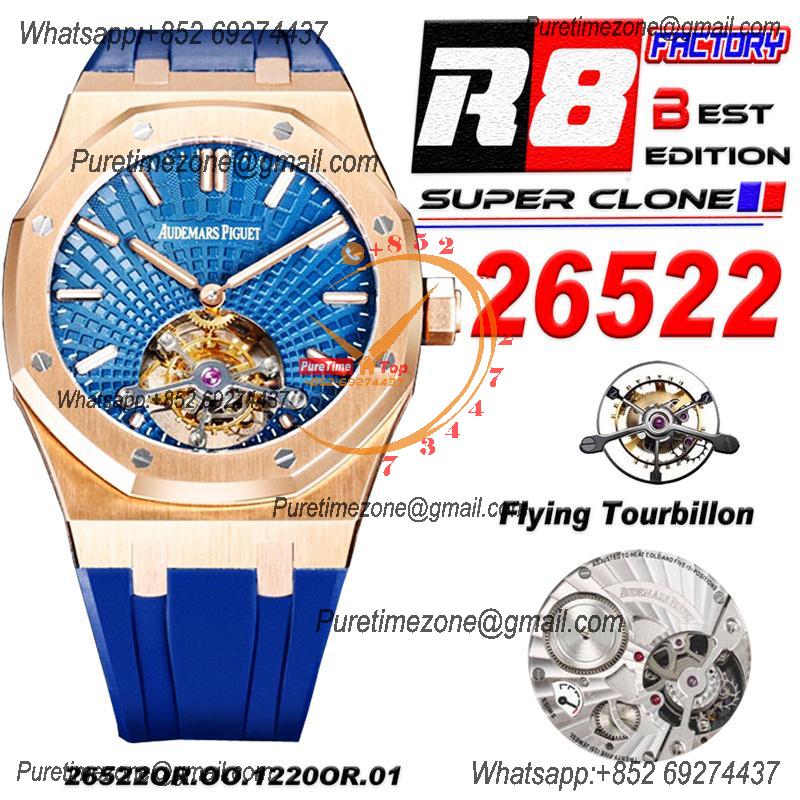 Royal Oak 26521 Extra Thin Automatic Tourbillon Mens Watch Best Edition R8F 42mm RG Blue Dial Rubber Strap CHS