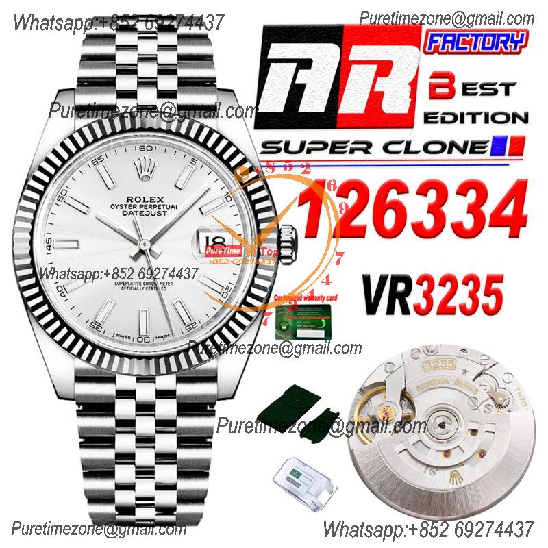 Datejust 126334 41 VR3235 Automatic Mens Watch Best Edition ARF Silver Dial On 904L Jubilee SS Bracelet CHS