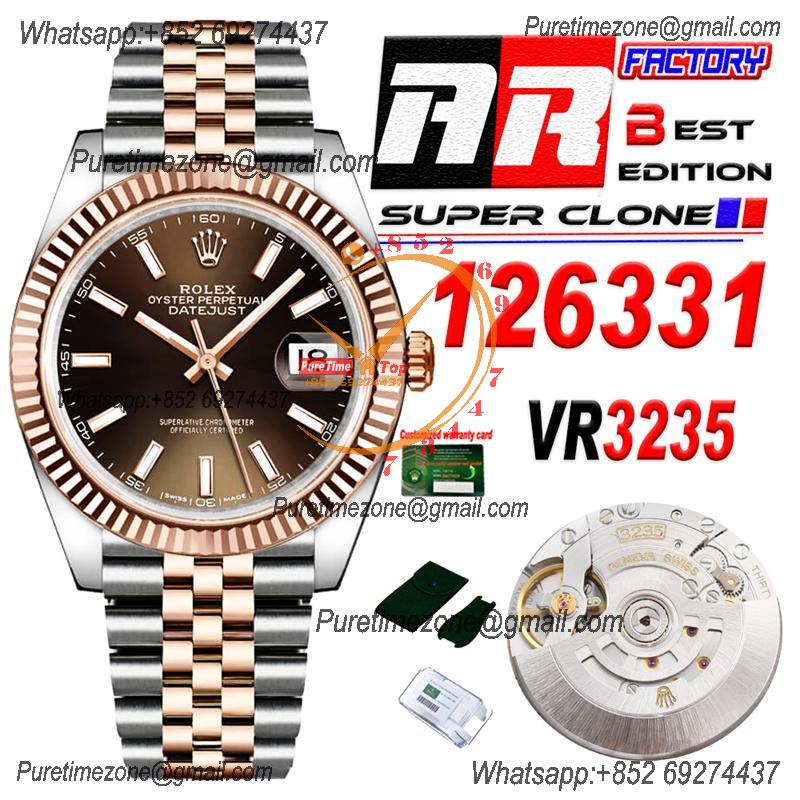 Datejust 126331 41 VR3235 Automatic Mens Watch Best Edition ARF RG Brown Dial On 904L Jubilee SS Bracelet CHS