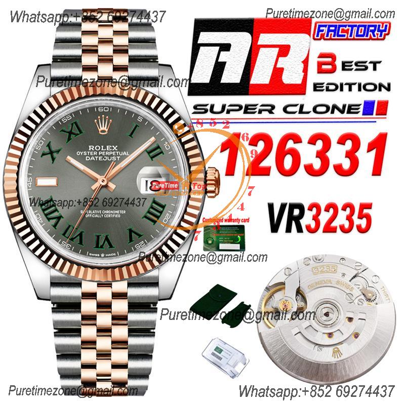 Datejust 126331 41 VR3235 Wimbledon Automatic Mens Watch Best Edition ARF RG Gray Dial On 904L Jubilee SS Bracelet CHS