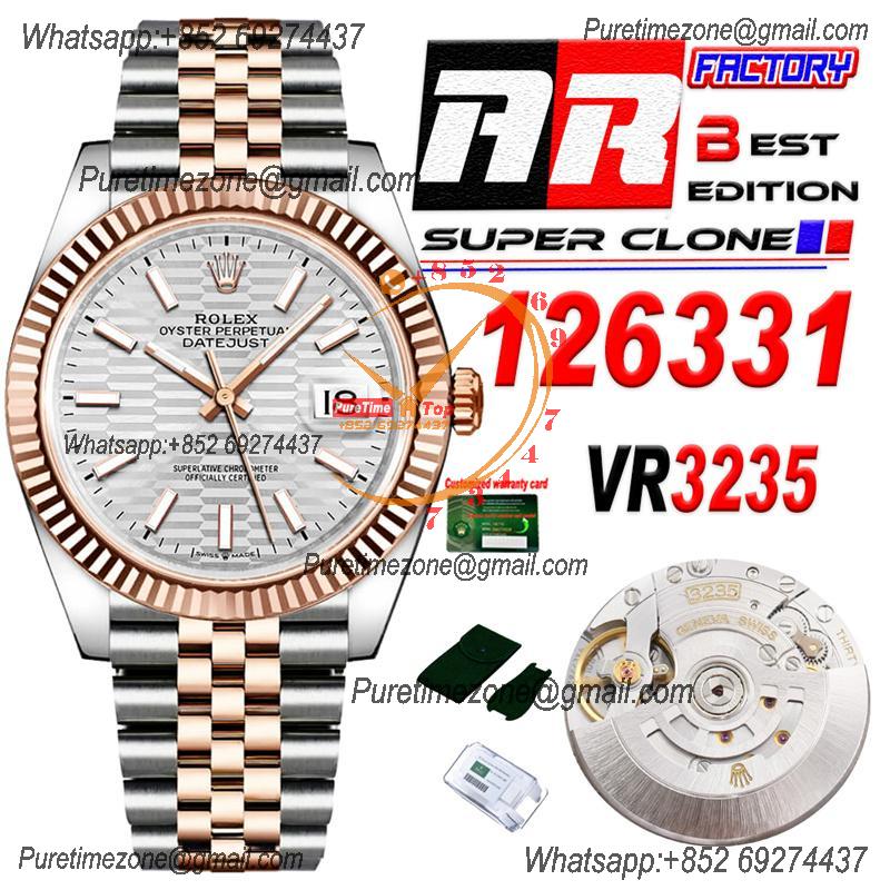 Datejust 126331 41 VR3235 Automatic Mens Watch Best Edition ARF RG Fluted Silver Dial On 904L Jubilee SS Bracelet CHS