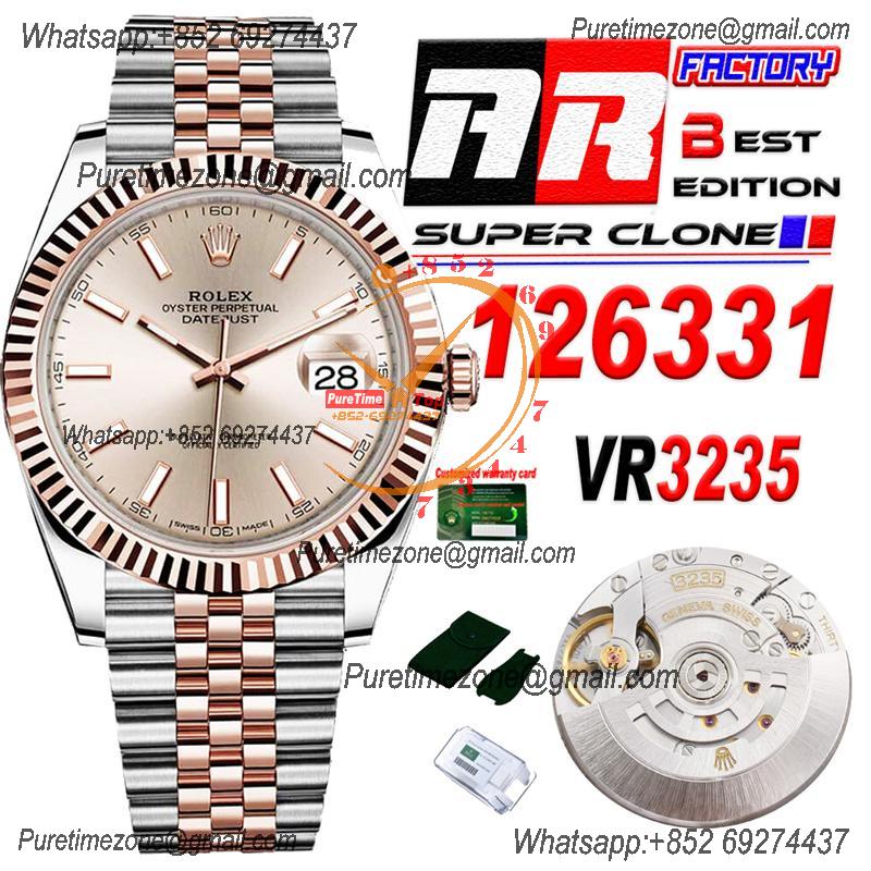 Datejust 126331 41 VR3235 Automatic Mens Watch Best Edition ARF RG Rose Gold Dial On 904L Jubilee SS Bracelet CHS