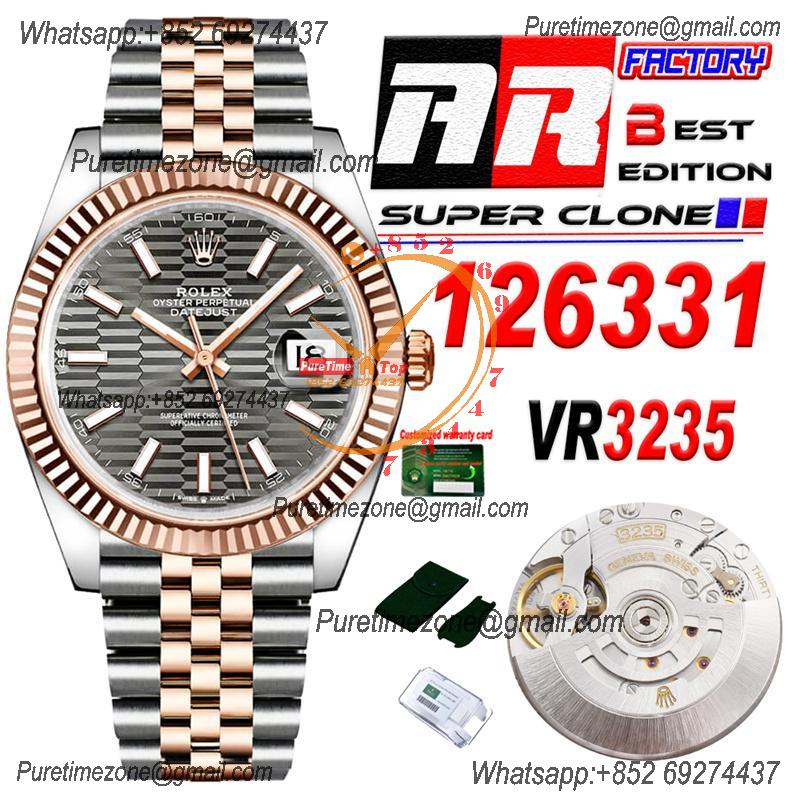 Datejust 126331 41 VR3235 Automatic Mens Watch Best Edition ARF RG Fluted Gray Dial On 904L Jubilee SS Bracelet CHS