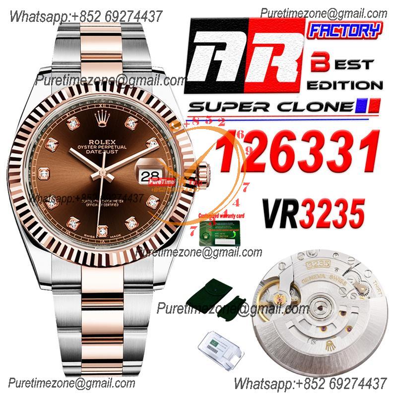 Datejust 126331 41 VR3235 Automatic Mens Watch Best Edition ARF RG Brown Dial On 904L Oyster SS Bracelet CHS