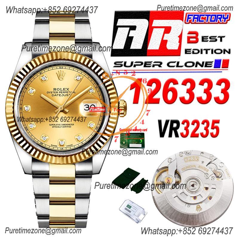 Datejust 126333 41 VR3235 Automatic Mens Watch Best Edition ARF YG Gold Diamonds Dial On 904L Oyster SS Bracelet CHS