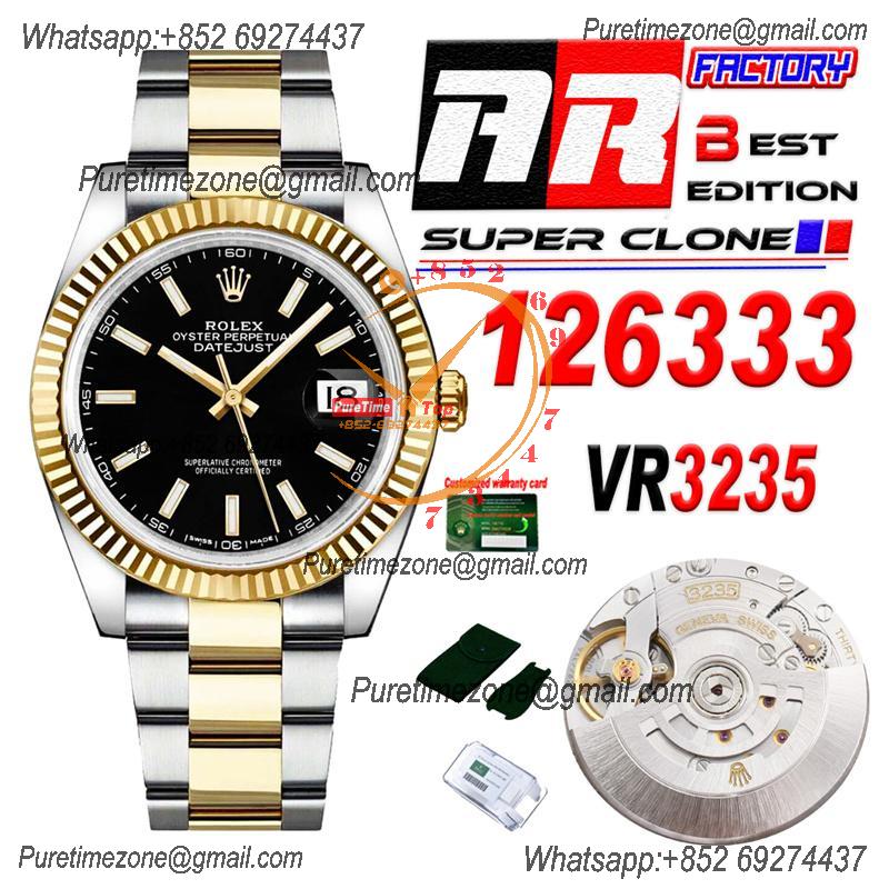 Datejust 126333 41 VR3235 Automatic Mens Watch Best Edition ARF YG Black Dial On 904L Oyster SS Bracelet CHS