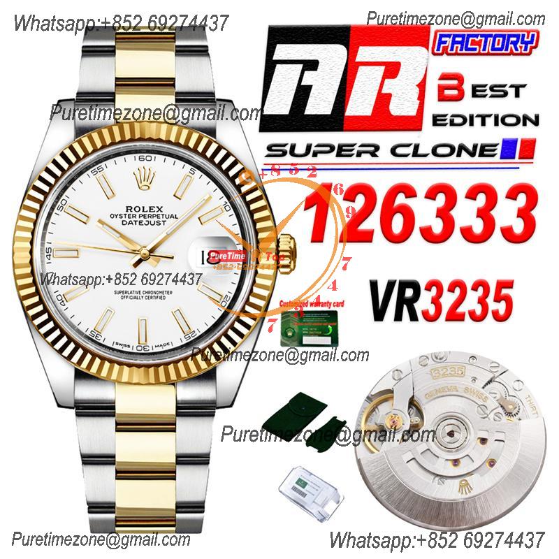 Datejust 126333 41 VR3235 Automatic Mens Watch Best Edition ARF YG White Dial On 904L Oyster SS Bracelet CHS