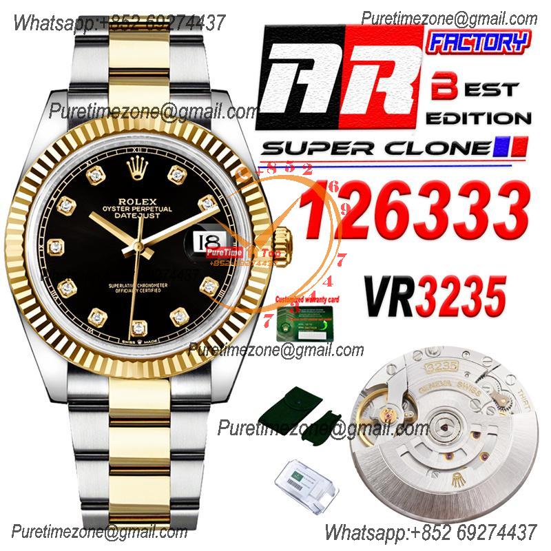 Datejust 126333 41 VR3235 Automatic Mens Watch Best Edition ARF YG Black Dial On 904L Oyster SS Bracelet CHS