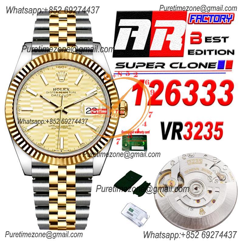 Datejust 126333 41 VR3235 Automatic Mens Watch Best Edition ARF YG Fluted Gold Dial On 904L Jubilee SS Bracelet CHS