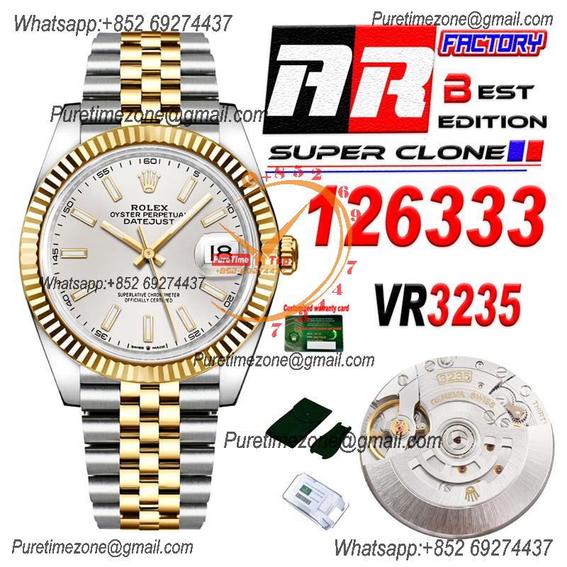 Datejust 126333 41 VR3235 Automatic Mens Watch Best Edition ARF YG Silver Dial On 904L Jubilee SS Bracelet CHS