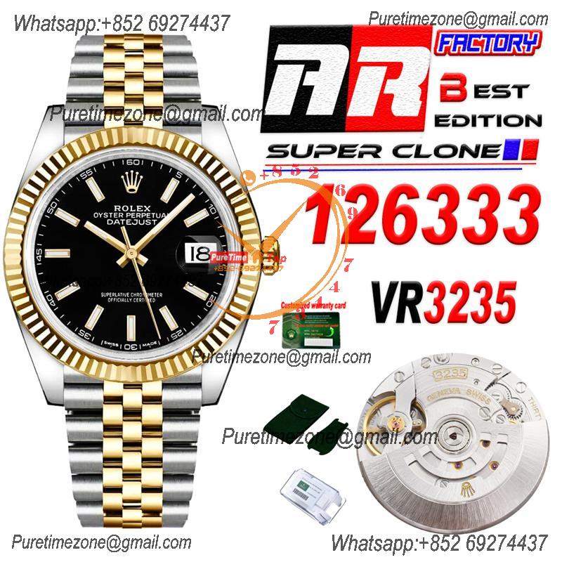 Datejust 126333 41 VR3235 Automatic Mens Watch Best Edition ARF YG Black Dial On 904L Jubilee SS Bracelet CHS